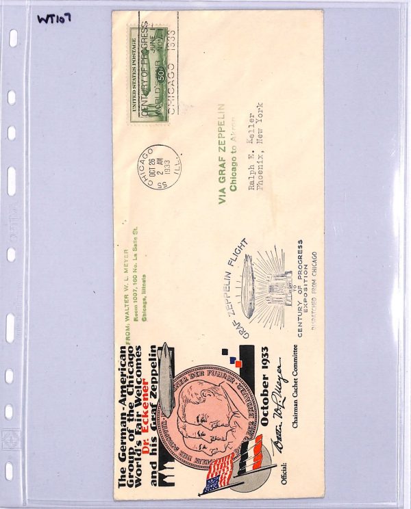 USA #C18 50c Air 1933 FDC Eckener Illustrated CHICAGO EXHIBITION Cover WT107 - Image 7