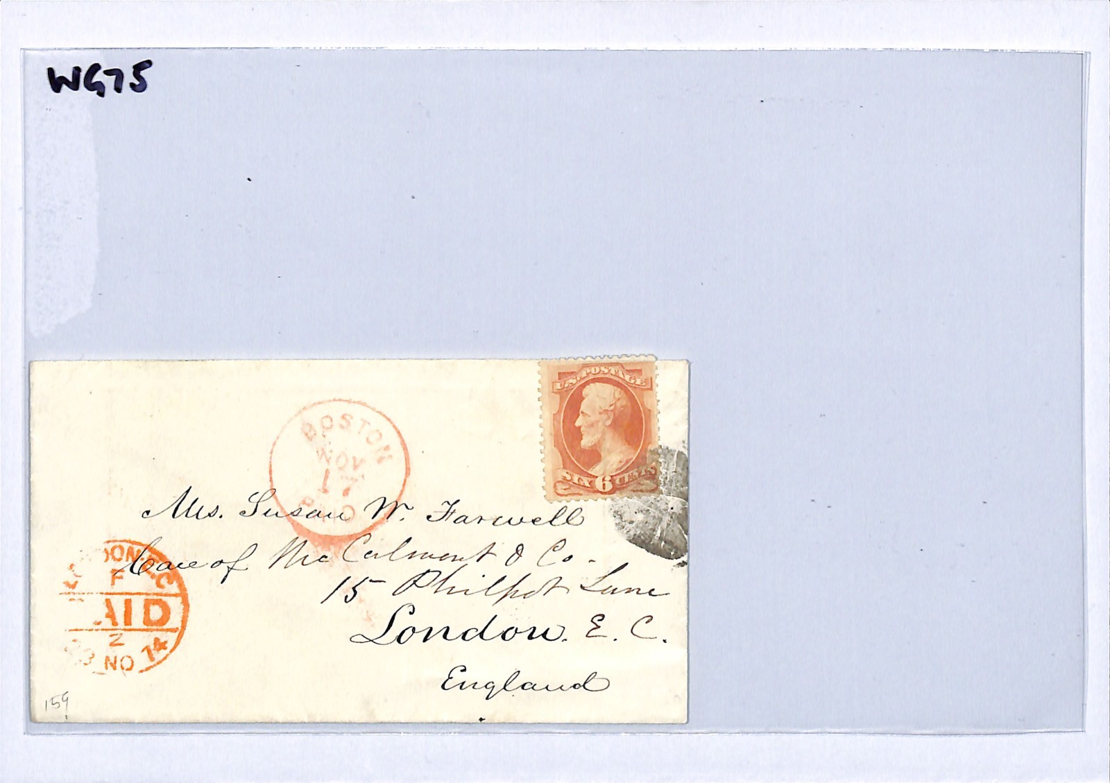 USA Classic Cover 1874 Boston Transatlantic GB London{samwells-covers}WG75 - Image 5