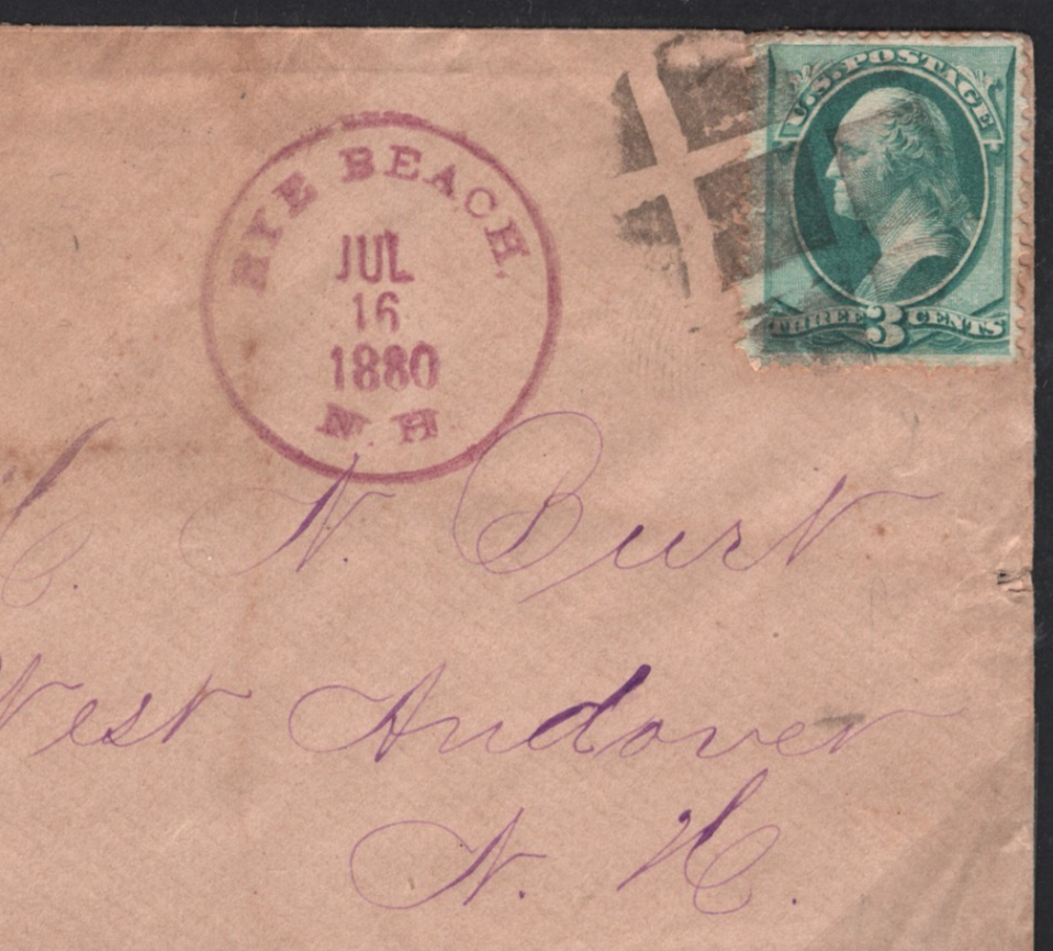 USA Classic Cover 1880 RARE New Hampshire *RYE BEACH* PURPLE Rubber CDS MS1314