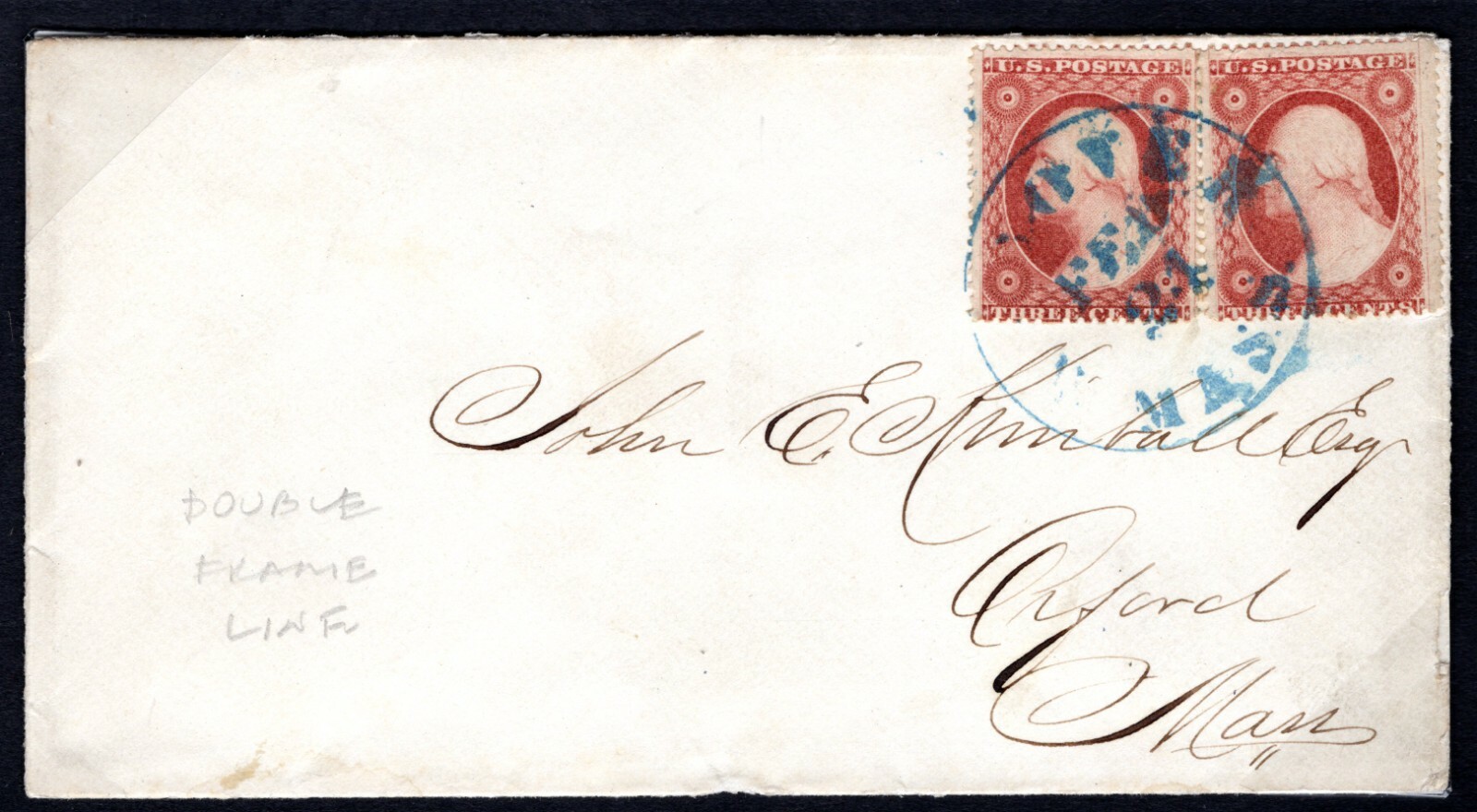 USA Classic Cover 3c Washington DOUBLED FRAMES LINES Blue ANDOVER Mass CDS S242 - Image 3