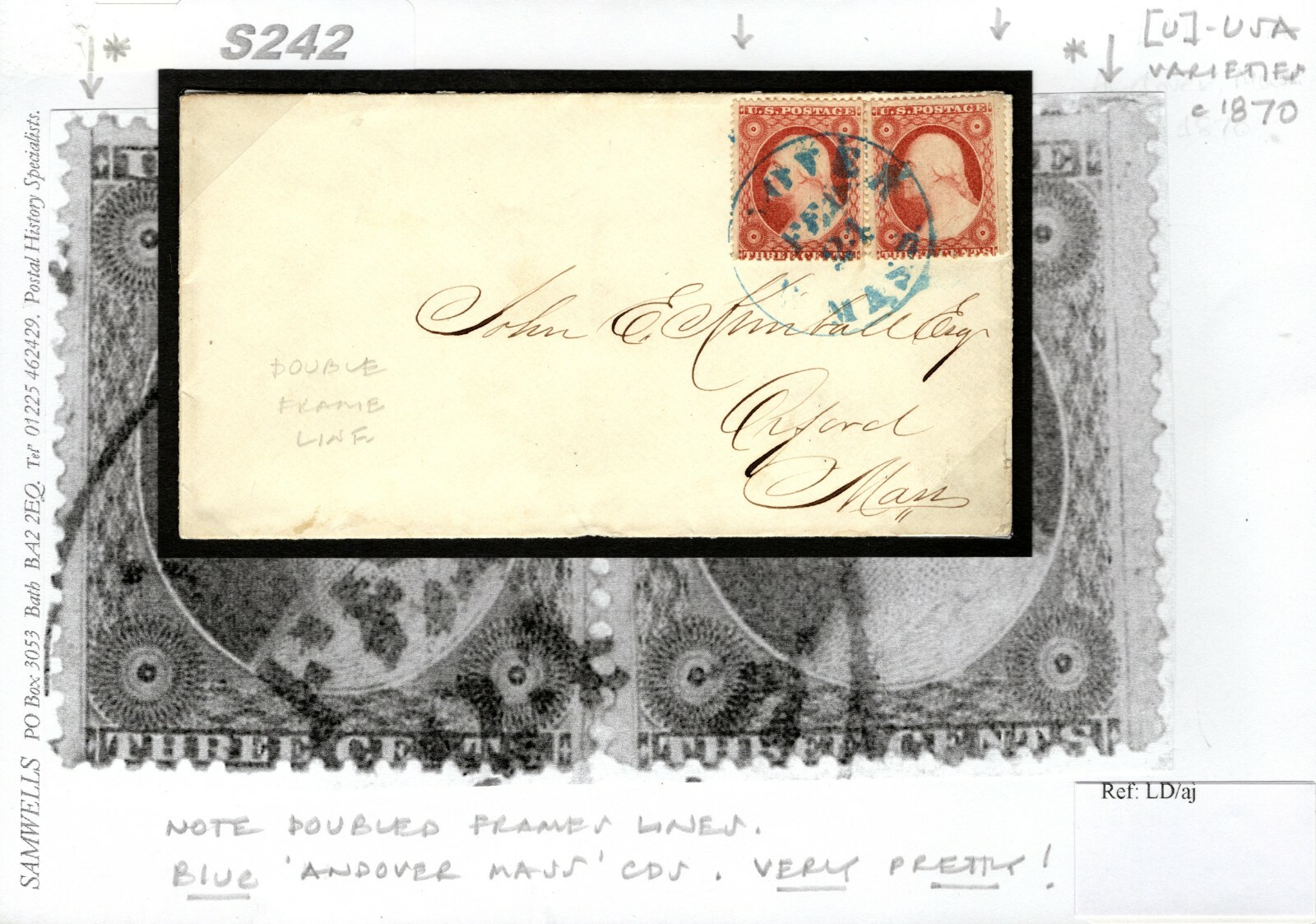 USA Classic Cover 3c Washington DOUBLED FRAMES LINES Blue ANDOVER Mass CDS S242 - Image 4