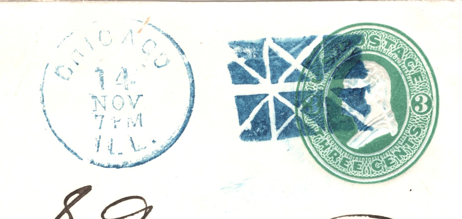 USA Classic Cover *BRIGHT BLUE* FANCY CANCEL Stationery 3c CHICAGO IL XU368 - Image 12