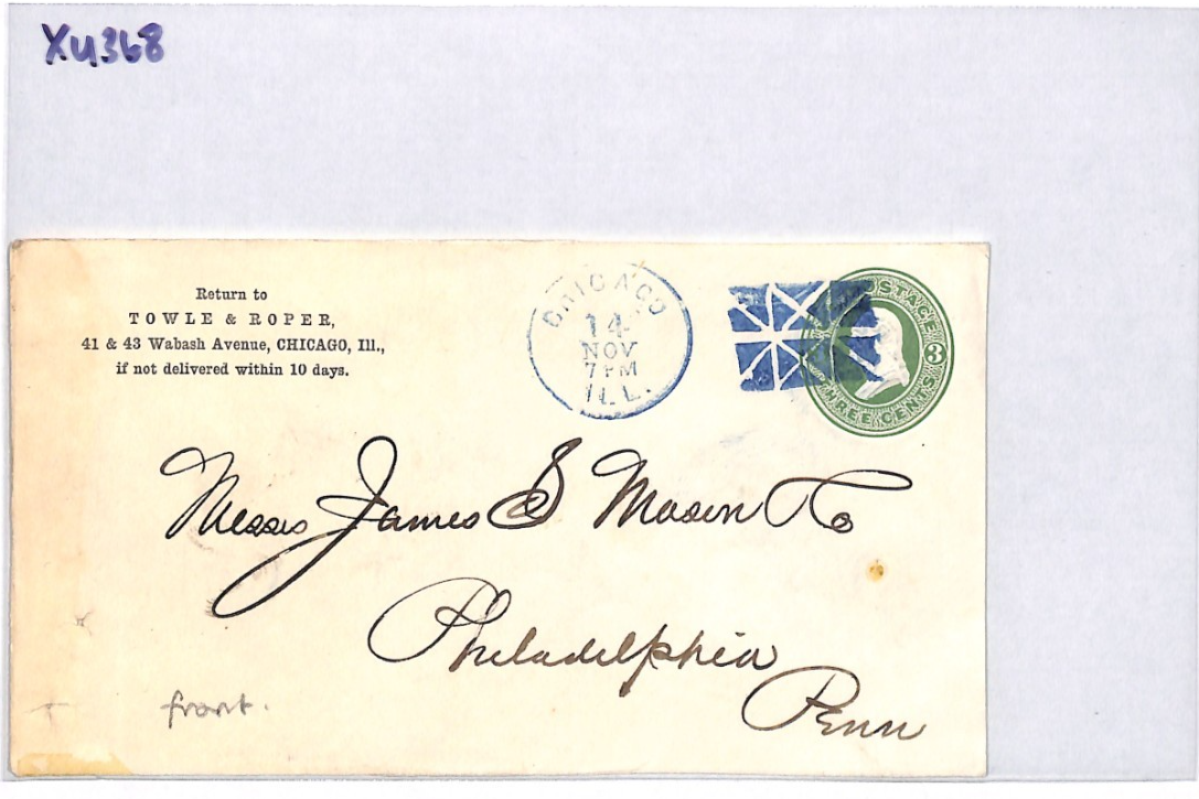 USA Classic Cover *BRIGHT BLUE* FANCY CANCEL Stationery 3c CHICAGO IL XU368 - Image 14