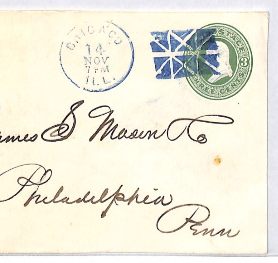 USA Classic Cover *BRIGHT BLUE* FANCY CANCEL Stationery 3c CHICAGO IL XU368 - Image 3