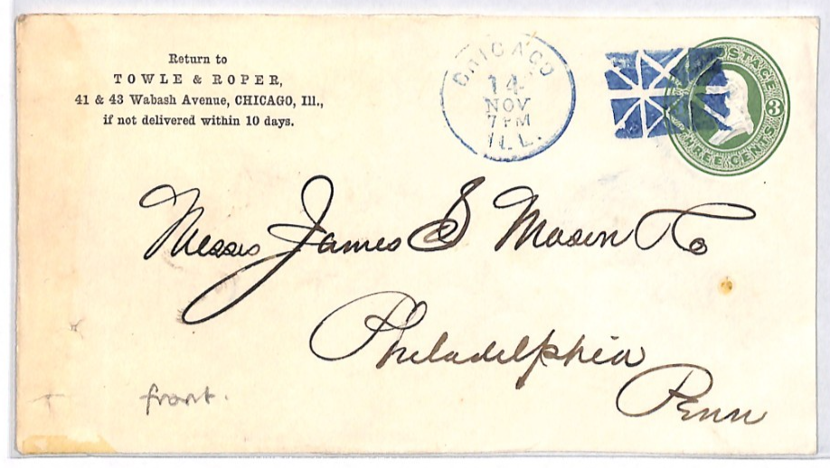 USA Classic Cover *BRIGHT BLUE* FANCY CANCEL Stationery 3c CHICAGO IL XU368 - Image 4