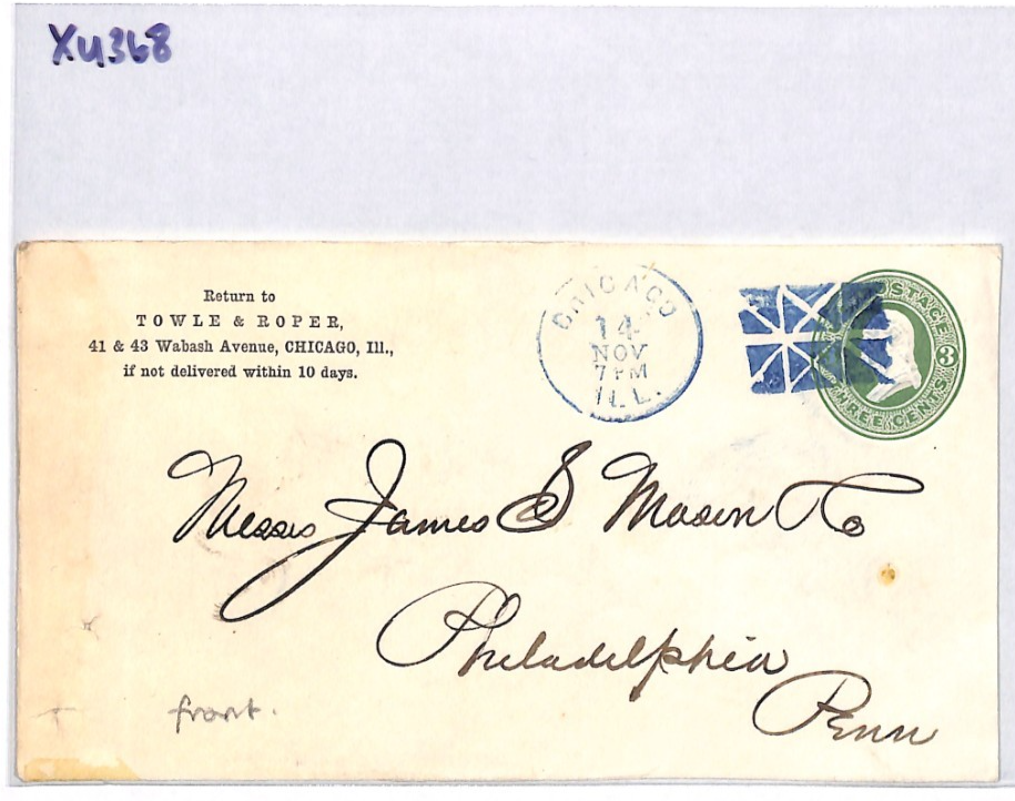 USA Classic Cover *BRIGHT BLUE* FANCY CANCEL Stationery 3c CHICAGO IL XU368 - Image 9