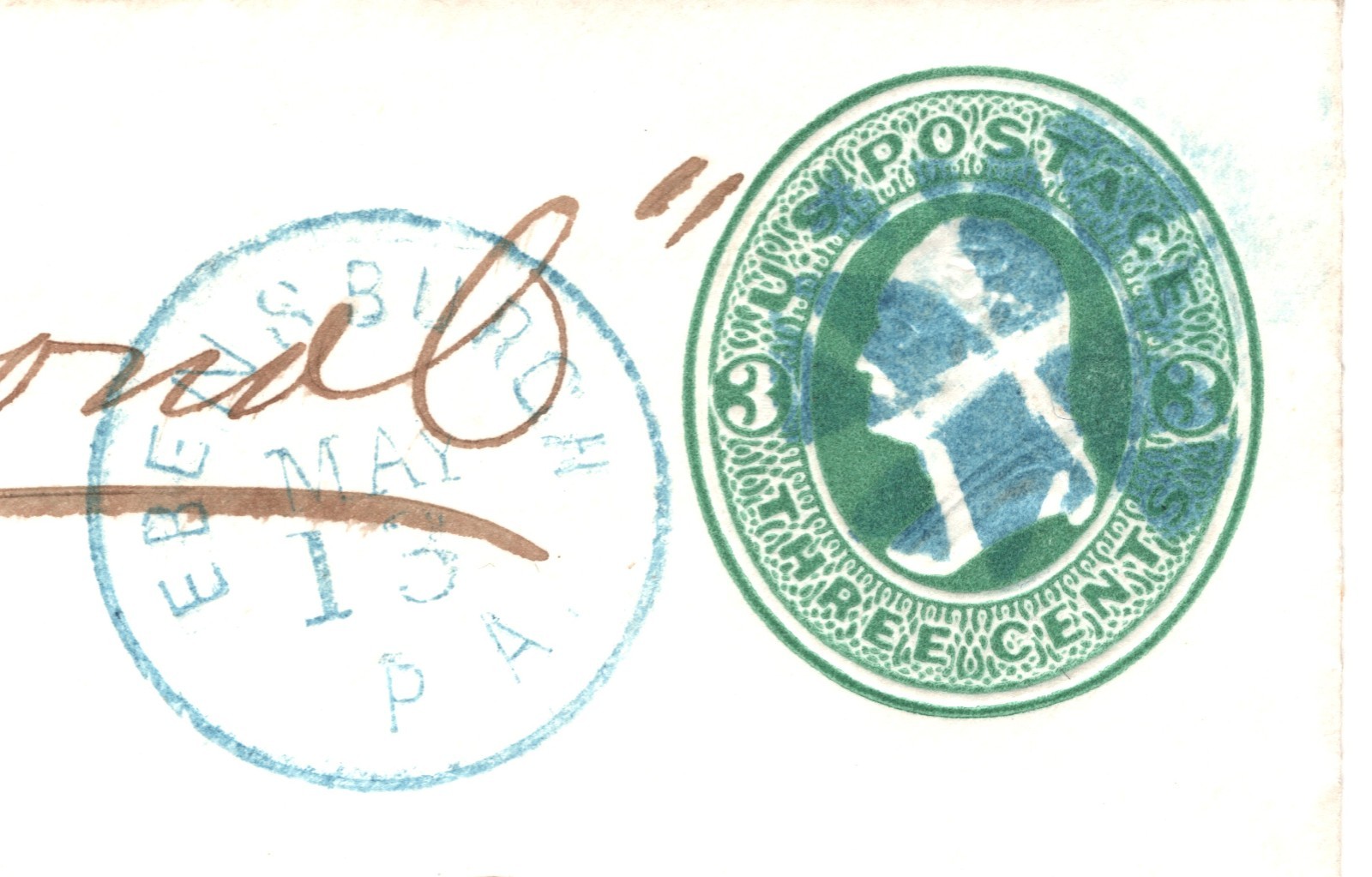 USA Classic Cover *BRIGHT BLUE* FANCY CANCEL Stationery 3c EBENSBURGH PA XU339 - Image 11