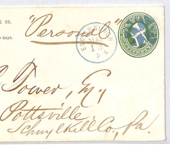 USA Classic Cover *BRIGHT BLUE* FANCY CANCEL Stationery 3c EBENSBURGH PA XU339 - Image 3