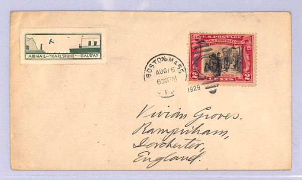 USA Cover  1929 TRANSATLANTIC Air Mail *KARLSRUHE-GALWAY* Label/Etiquette WT136 - Image 3