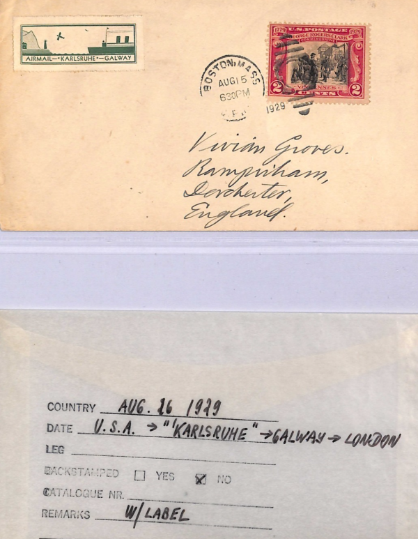 USA Cover  1929 TRANSATLANTIC Air Mail *KARLSRUHE-GALWAY* Label/Etiquette WT136 - Image 5