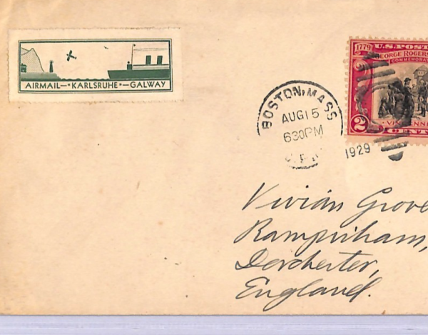 USA Cover  1929 TRANSATLANTIC Air Mail *KARLSRUHE-GALWAY* Label/Etiquette WT136 - Image 7