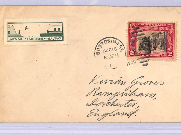 USA Cover  1929 TRANSATLANTIC Air Mail *KARLSRUHE-GALWAY* Label/Etiquette WT136