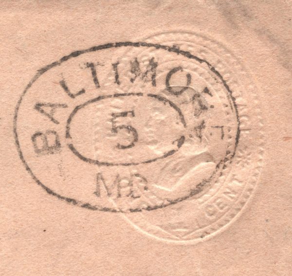 USA Cover 1c (Blue) *ALBINO* ERROR Stationery Superb BALTIMORE/5 MD Oval XU279