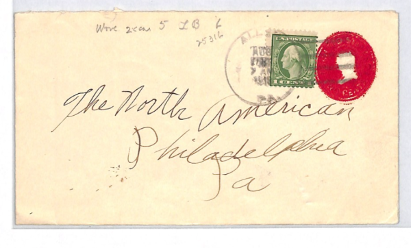 USA Cover 2c ERROR/VARIETY Dramatic *OVER-INKED DIE* 1918 Stationery Env XU277 - Image 5