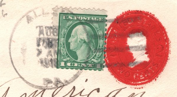 USA Cover 2c ERROR/VARIETY Dramatic *OVER-INKED DIE* 1918 Stationery Env XU277