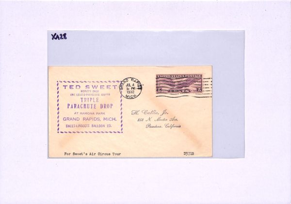 USA Cover *PARACHUTE DROP* Air Circus TED SWEET 1932 Grand Rapids {samwells}XA28 - Image 5
