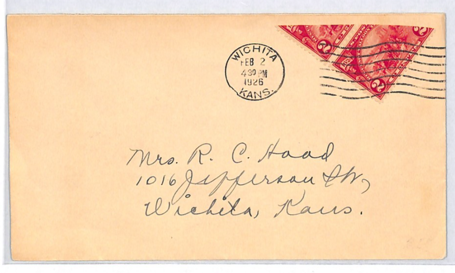 USA Cover *UNUSUAL BISECT PAIR VARIETY* 2c Pair WICHITA KANS 1926 Machine XU412 - Image 3