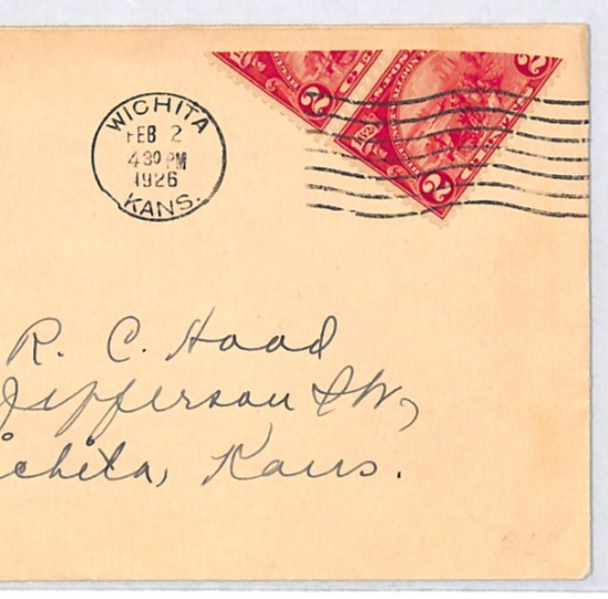 USA Cover *UNUSUAL BISECT PAIR VARIETY* 2c Pair WICHITA KANS 1926 Machine XU412