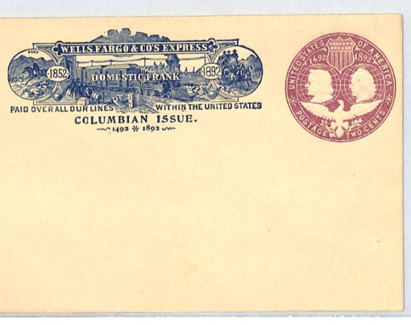 USA Cover WELLS FARGO 1892 *Columbian Issue* 2c Postal Stationery Envelope XT179