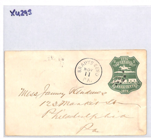 USA Cover c1876 Centenary Stationery 3c *BRADY'S BEND/PA* CDS Philadelphia XU293 - Image 6