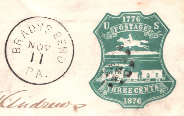 USA Cover c1876 Centenary Stationery 3c *BRADY'S BEND/PA* CDS Philadelphia XU293
