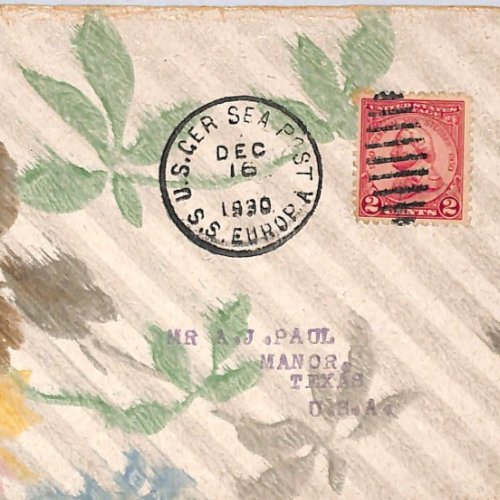 USA HAND-PAINTED Flowers TRANSATLANTIC Cover SEA POST SS EUROPA 1930 Texas XK191 - Image 5