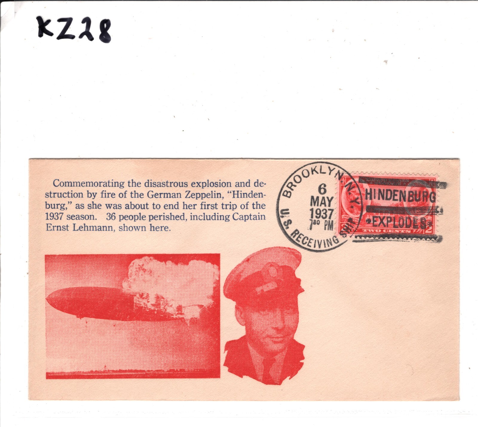 USA HINDENBURG DISASTER Cover 1937 Commemorative Brooklyn US Receiving Ship KZ28 - Image 4