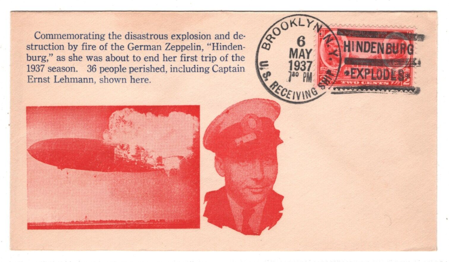USA HINDENBURG DISASTER Cover 1937 Commemorative Brooklyn US Receiving Ship KZ28