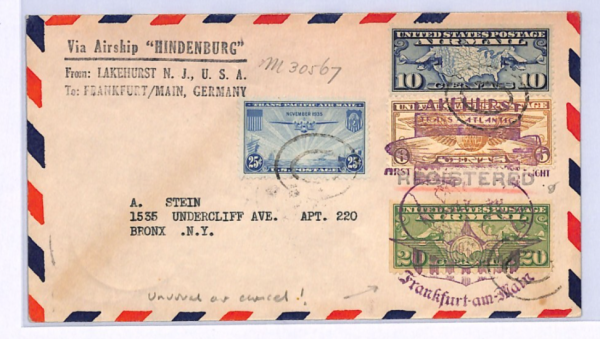 USA HINDENBURG ZEPPELIN Air 1936 Cover *FIRST FLIGHT CACHET AS CANCEL* ! XF106 - Image 4
