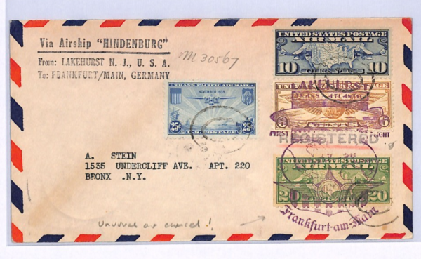 USA HINDENBURG ZEPPELIN Air 1936 Cover *FIRST FLIGHT CACHET AS CANCEL* ! XF106 - Image 7