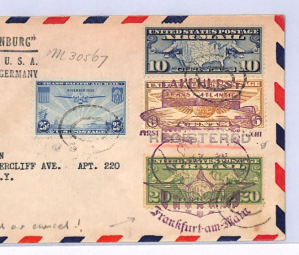 USA HINDENBURG ZEPPELIN Air 1936 Cover *FIRST FLIGHT CACHET AS CANCEL* ! XF106