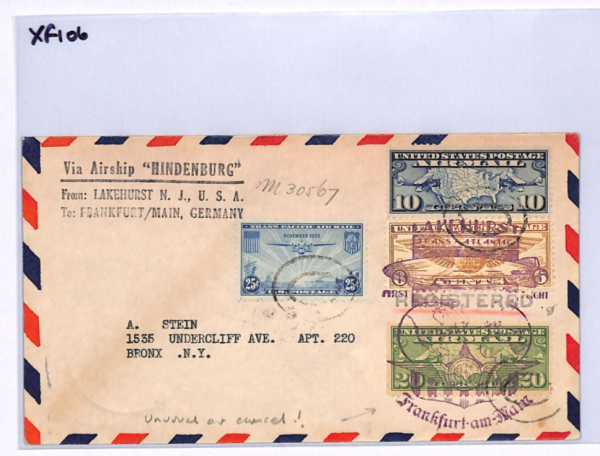USA HINDENBURG ZEPPELIN Air 1936 Cover *FIRST FLIGHT CACHET AS CANCEL* ! XF106 - Image 8