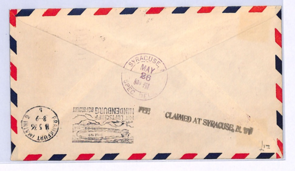 USA HINDENBURG ZEPPELIN Air Cover 16c *SPECIAL DELIVERY* 1936 FIRST FLIGHT XF104 - Image 3