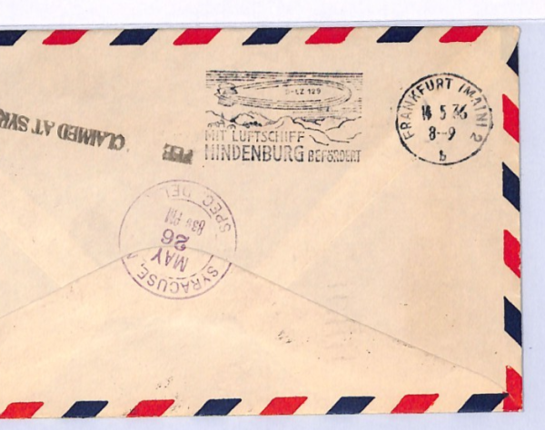 USA HINDENBURG ZEPPELIN Air Cover 16c *SPECIAL DELIVERY* 1936 FIRST FLIGHT XF104 - Image 5