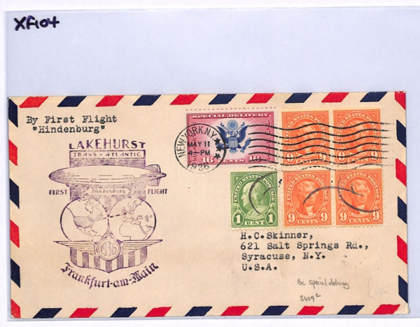 USA HINDENBURG ZEPPELIN Air Cover 16c *SPECIAL DELIVERY* 1936 FIRST FLIGHT XF104 - Image 6