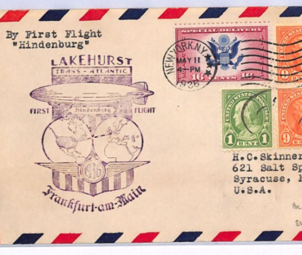 USA HINDENBURG ZEPPELIN Air Cover 16c *SPECIAL DELIVERY* 1936 FIRST FLIGHT XF104