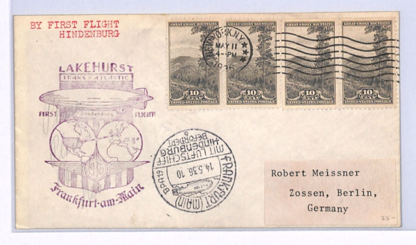 USA HINDENBURG ZEPPELIN Air Cover FIRST FLIGHT 1936 Frankfurt PICTORIAL XF105 - Image 3