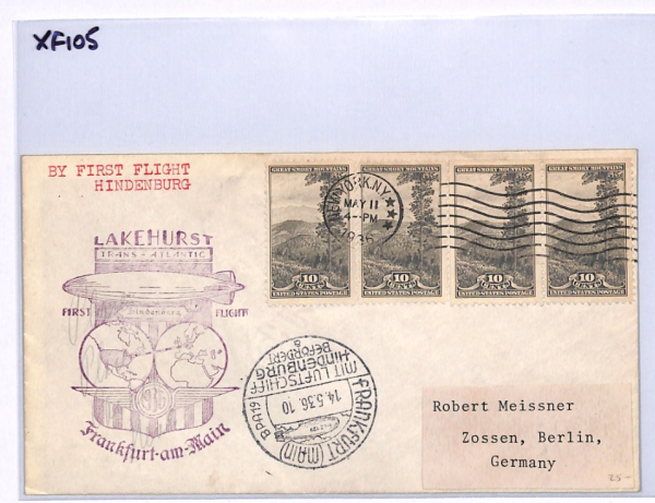 USA HINDENBURG ZEPPELIN Air Cover FIRST FLIGHT 1936 Frankfurt PICTORIAL XF105 - Image 5