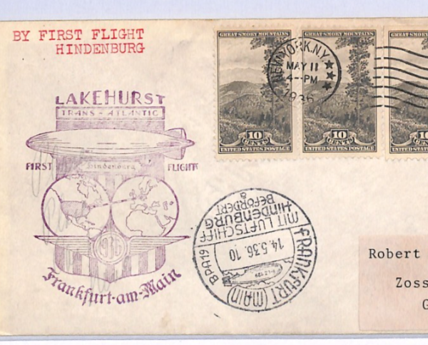 USA HINDENBURG ZEPPELIN Air Cover FIRST FLIGHT 1936 Frankfurt PICTORIAL XF105