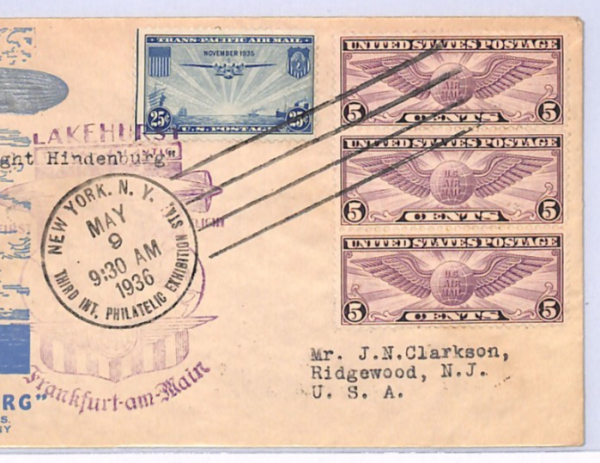 USA HINDENBURG ZEPPELIN Air *ILLUSTRATED*Cover FIRST FLIGHT 1936 Frankfurt XF109 - Image 5