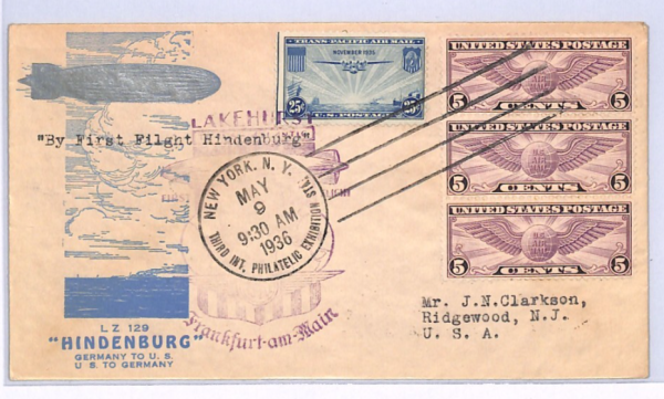 USA HINDENBURG ZEPPELIN Air *ILLUSTRATED*Cover FIRST FLIGHT 1936 Frankfurt XF109 - Image 7