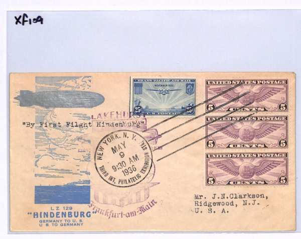 USA HINDENBURG ZEPPELIN Air *ILLUSTRATED*Cover FIRST FLIGHT 1936 Frankfurt XF109 - Image 8