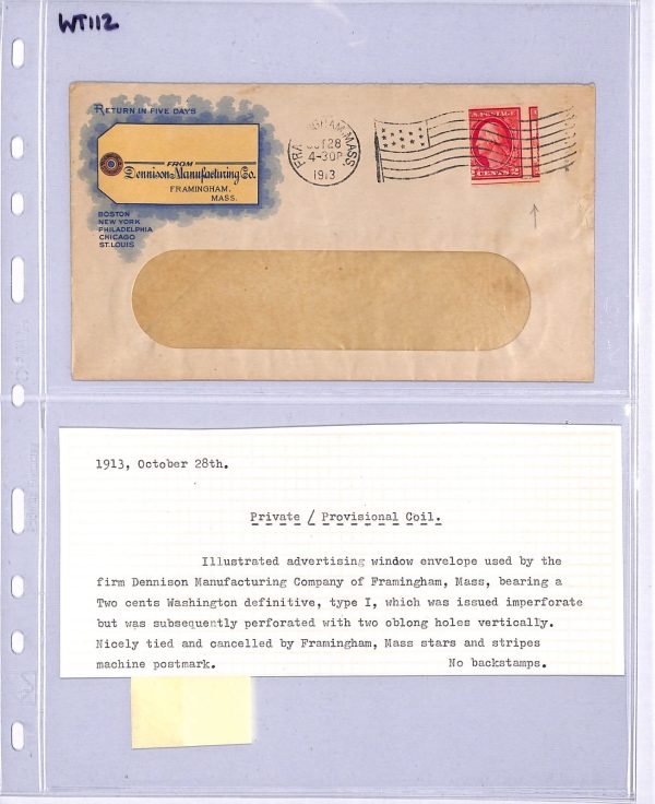 USA Illustrated Advert Cover Framingham Massachusetts Perf Error 1913 WT112 - Image 7