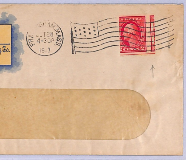 USA Illustrated Advert Cover Framingham Massachusetts Perf Error 1913 WT112
