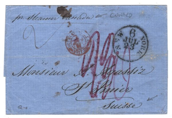 USA Maritime Cover 1864 SWITZERLAND Chaux-de-Fonds CANADA STEAMER CUNARD NY XG82