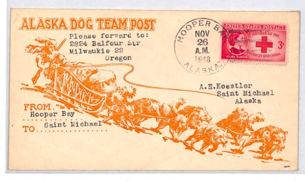 USA POLAR Cover ALASKA DOG TEAM POST Hooper Bay 1946 Saint Michael ARCTIC XU286 - Image 3