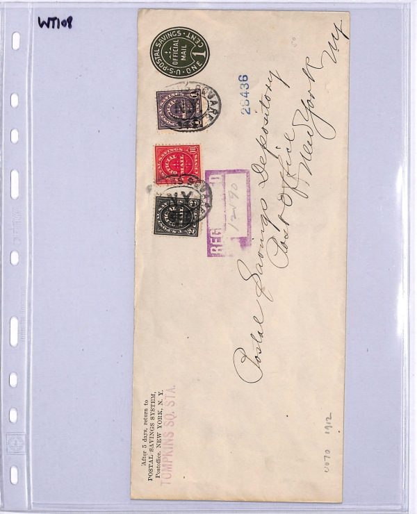 USA POSTAL SAVINGS Official Stationery Cover Reg 1912 Tompkins Square NYC WT108 - Image 5