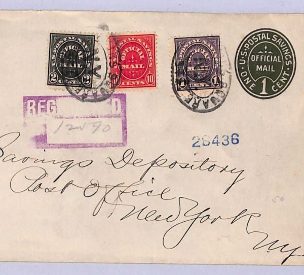 USA POSTAL SAVINGS Official Stationery Cover Reg 1912 Tompkins Square NYC WT108