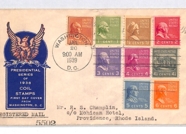 USA Prexie FDC 1939 PRESIDENTIAL Series COIL STAMPS Washington ILLUSTRATED XU243