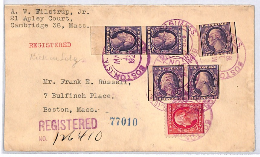 USA SPECTACULAR FRANKING Cover 3c *IMPERFORATES*{5} 1928 Boston Registered YH409 - Image 3